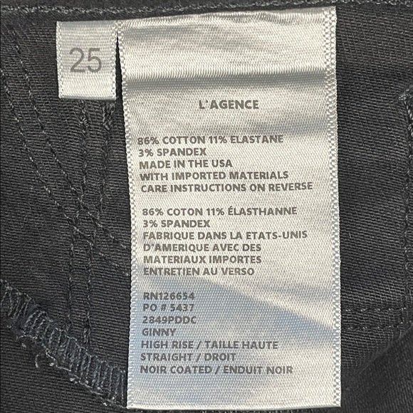 New L’Agence Ginny High Rise Straight Jeans Black Noir Coated Sz 25 - Picture 8 of 11